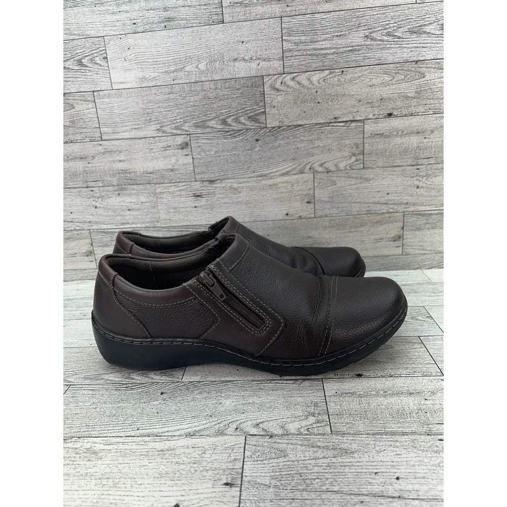 Collection By Clarks Cora Giny Brown‎ Tumbled Leather Loafer Slip on Womens 9W